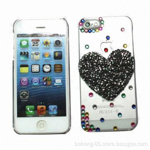 Case for iPhone 5, Made of PC, Flash Powder Paste Transparent Solid Drill (Heart)